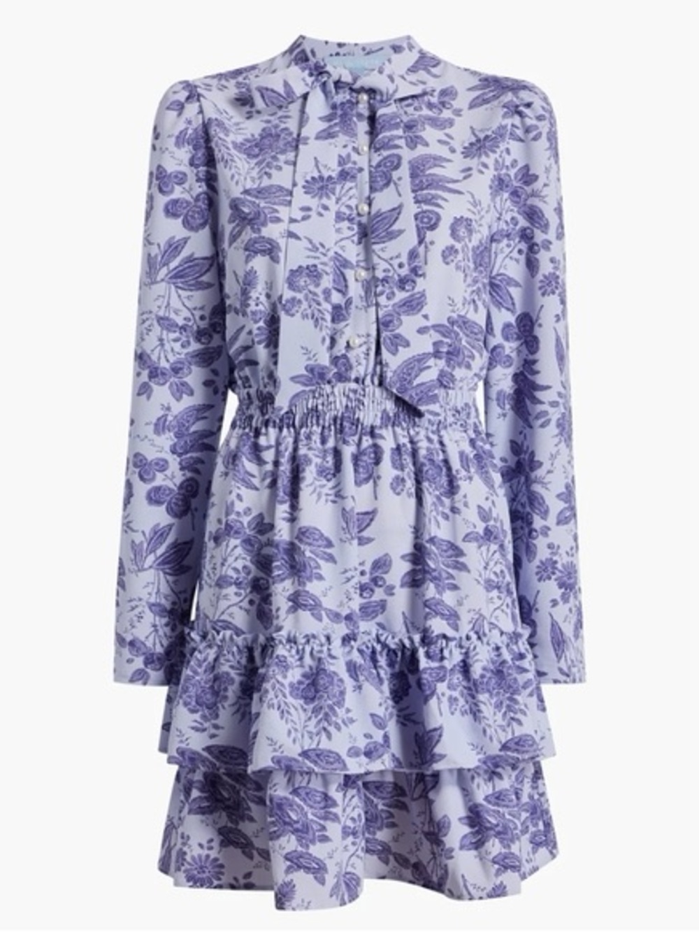 Hill House Lilac and Purple Floral Tie-Neck Tiered Talia Crepe Dress